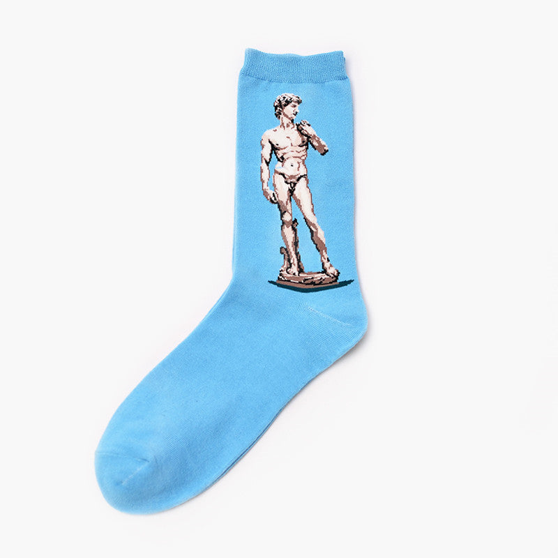 Moxiao factory direct selling Qiudong men''s socks new personality literature retro world famous painting men''s socks oil painting men''s socks