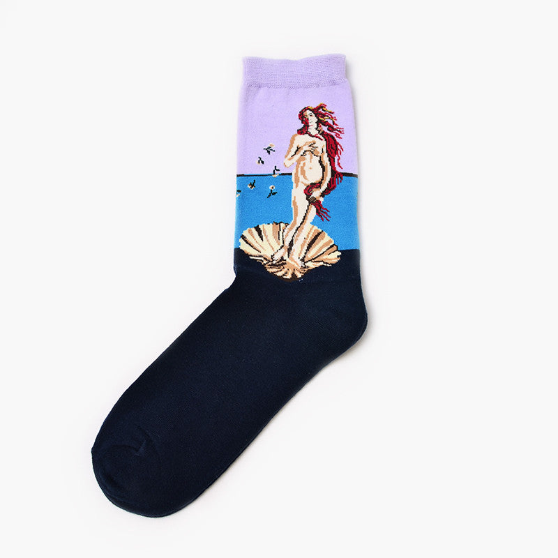 Moxiao factory direct selling Qiudong men''s socks new personality literature retro world famous painting men''s socks oil painting men''s socks