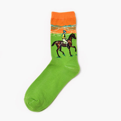 Moxiao factory direct selling Qiudong men''s socks new personality literature retro world famous painting men''s socks oil painting men''s socks