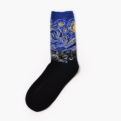 Moxiao factory direct selling Qiudong men''s socks new personality literature retro world famous painting men''s socks oil painting men''s socks