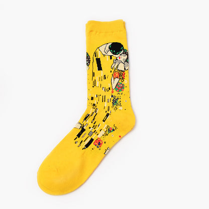 Moxiao factory direct selling Qiudong men''s socks new personality literature retro world famous painting men''s socks oil painting men''s socks