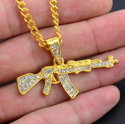 Cool gothique pistolet forme pendentif strass armée Style mâle collier hommes colliers bijoux 