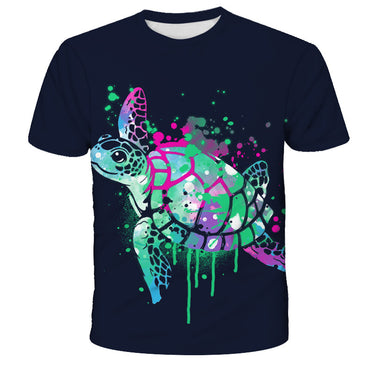 Herr S-tryckt 3D Turtle kortärmad T-shirt