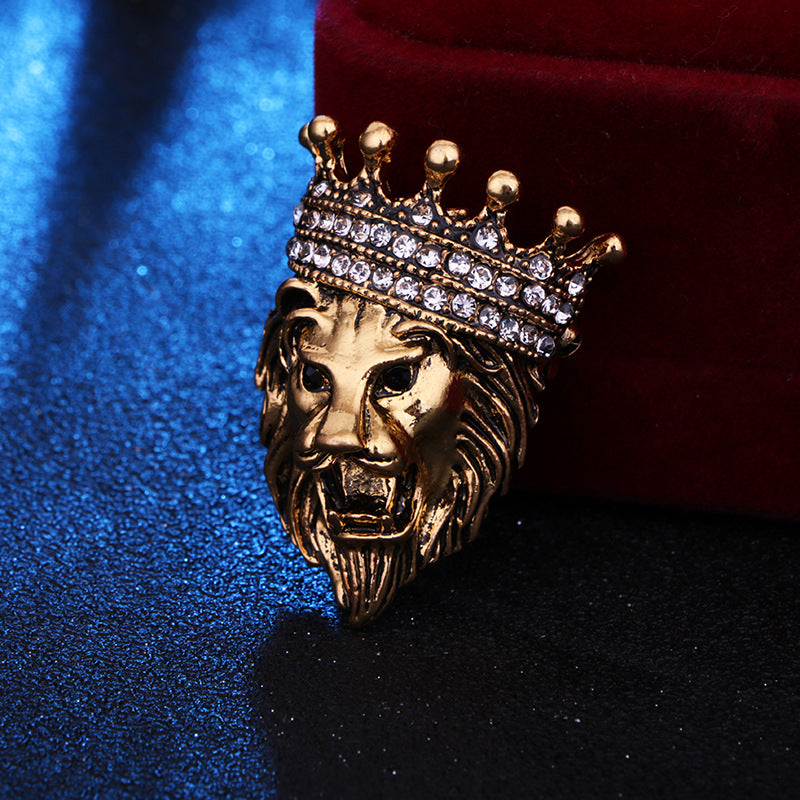 Male Lion Brooch Men'S Grassland King Crown Brooch