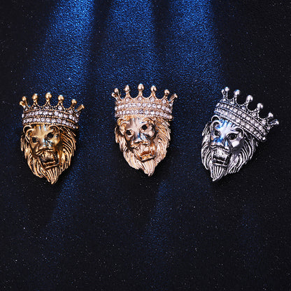 Male Lion Brooch Men'S Grassland King Crown Brooch