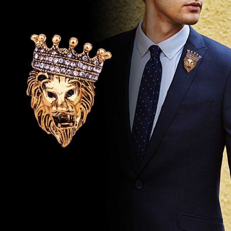 Male Lion Brooch Men'S Grassland King Crown Brooch