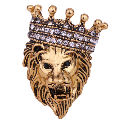 Male Lion Brooch Men'S Grassland King Crown Brooch