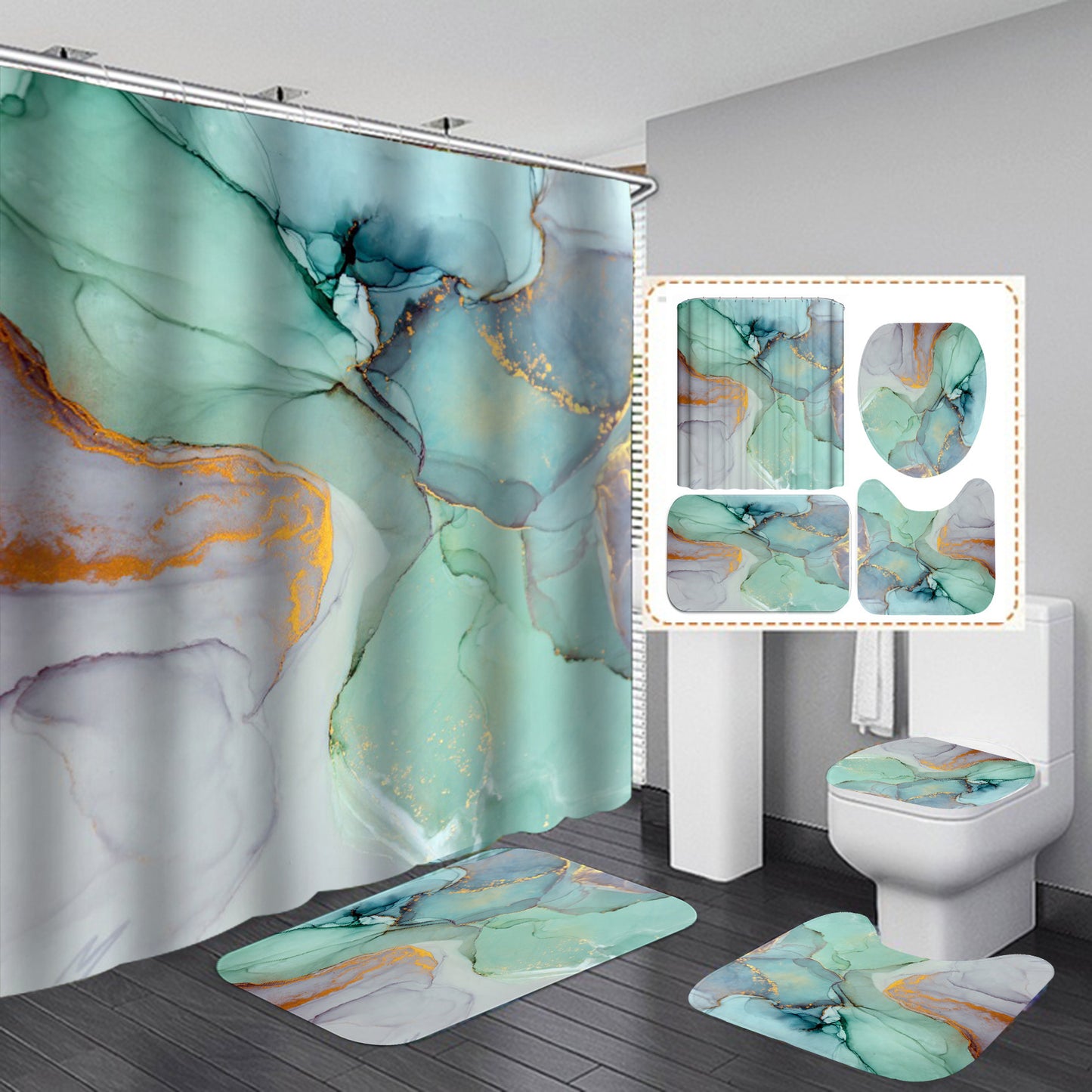 3D Art Geometric Shower Curtains in the Bathroom Waterproof Bath Curtain with Hook Sets Flannel Bath Mat Rugs Carpet Home Decor