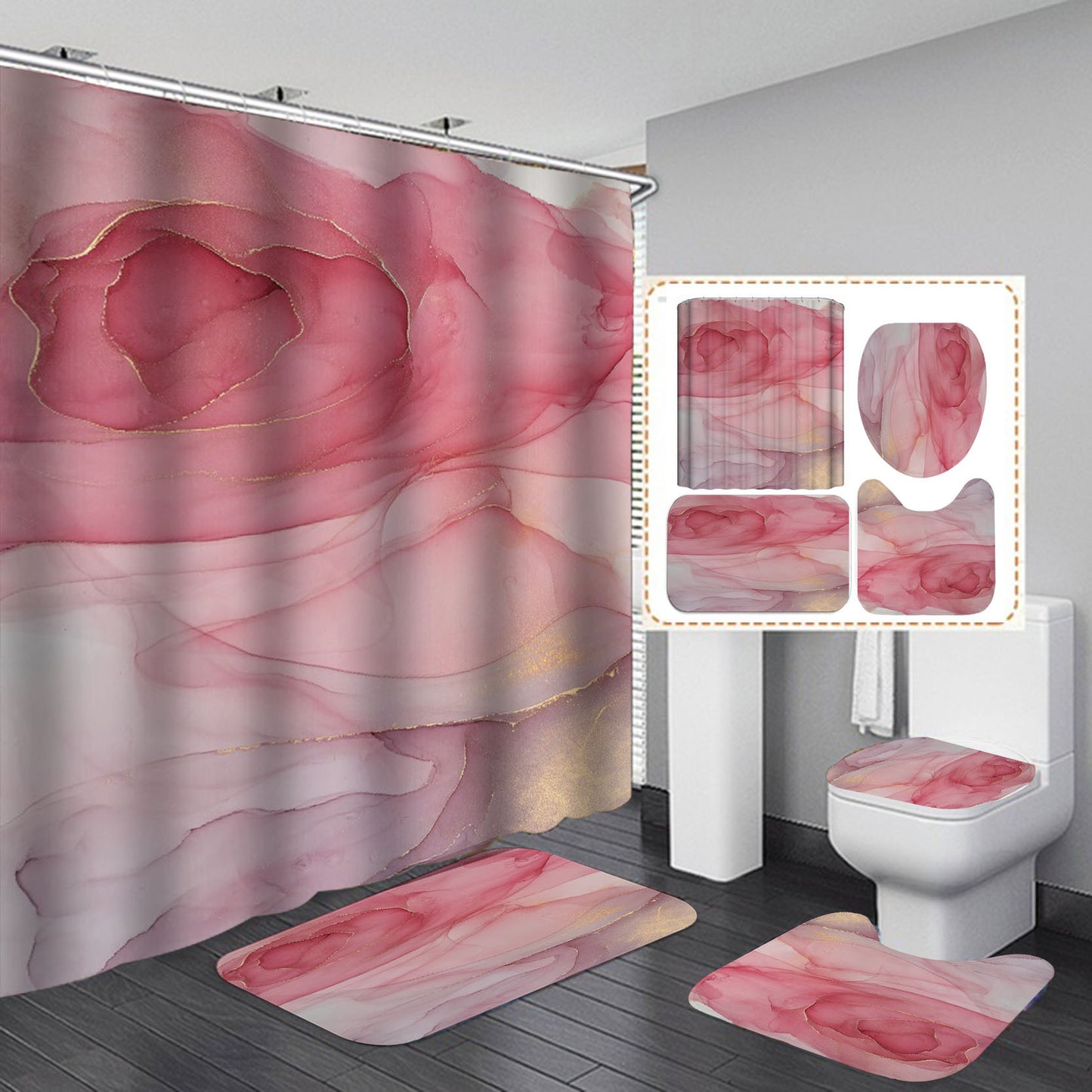 3D Art Geometric Shower Curtains in the Bathroom Waterproof Bath Curtain with Hook Sets Flannel Bath Mat Rugs Carpet Home Decor