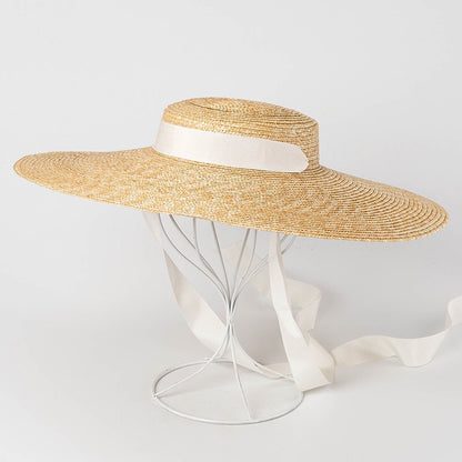 Simple And Fashionable Strappy Straw flat Top Straw Hat Sunshade Straw Straw Hat