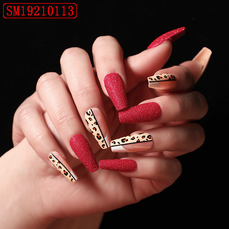 Red Jump Color Leopard Print Ballet False Nails