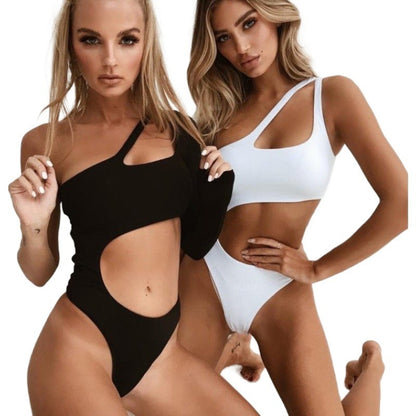 One-piece Swimsuit Solid Color Ladies Sexy One-Shoulder Bikini