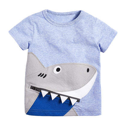 T-Shirt pour garçon en coton tricoté à manches courtes, T-Shirt pour enfants de dessin animé