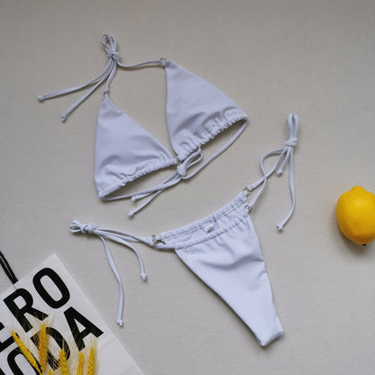 Flerfärgad bikini sexig split baddräkt med halterneck