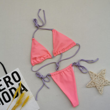 Flerfärgad bikini sexig split baddräkt med halterneck