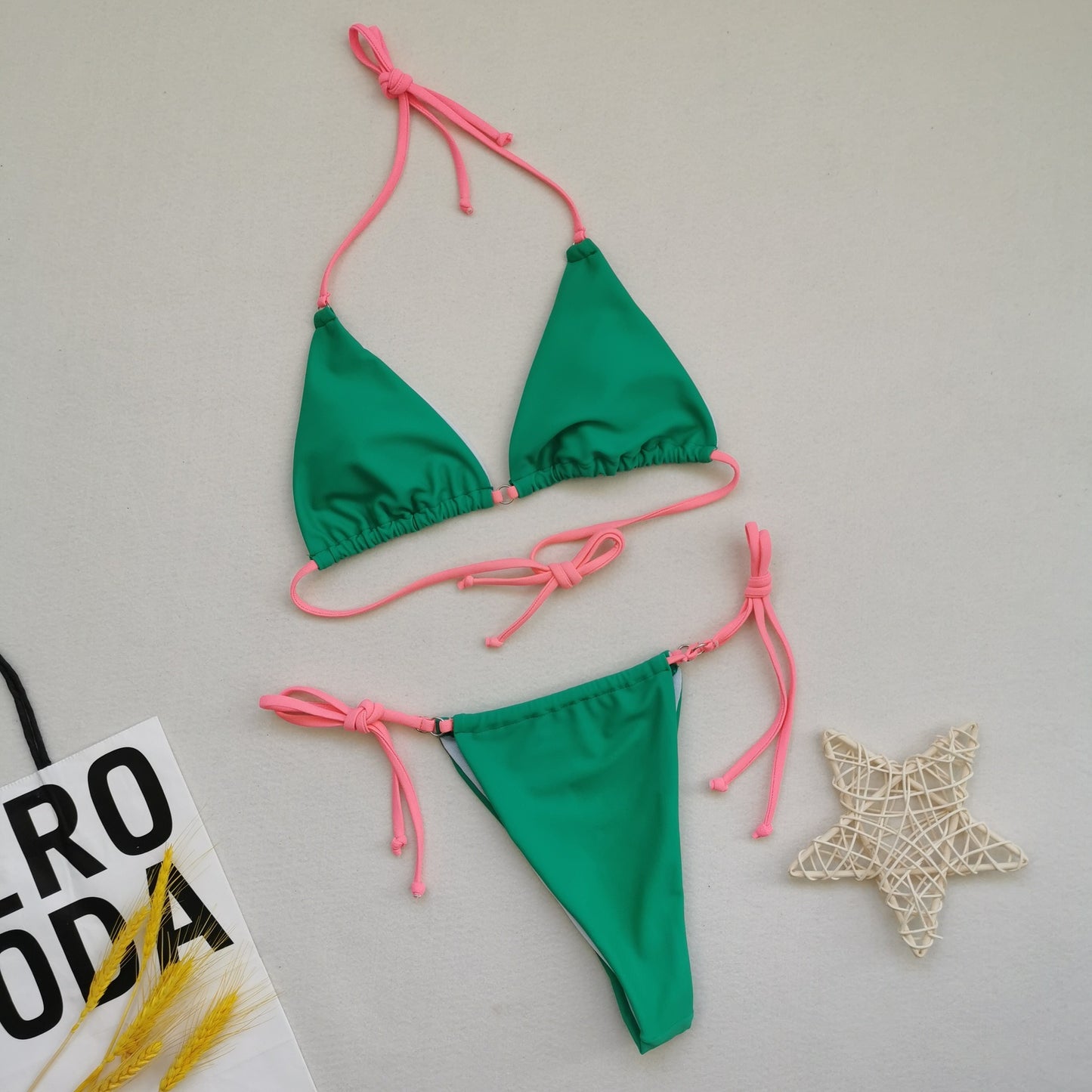Flerfärgad bikini sexig split baddräkt med halterneck