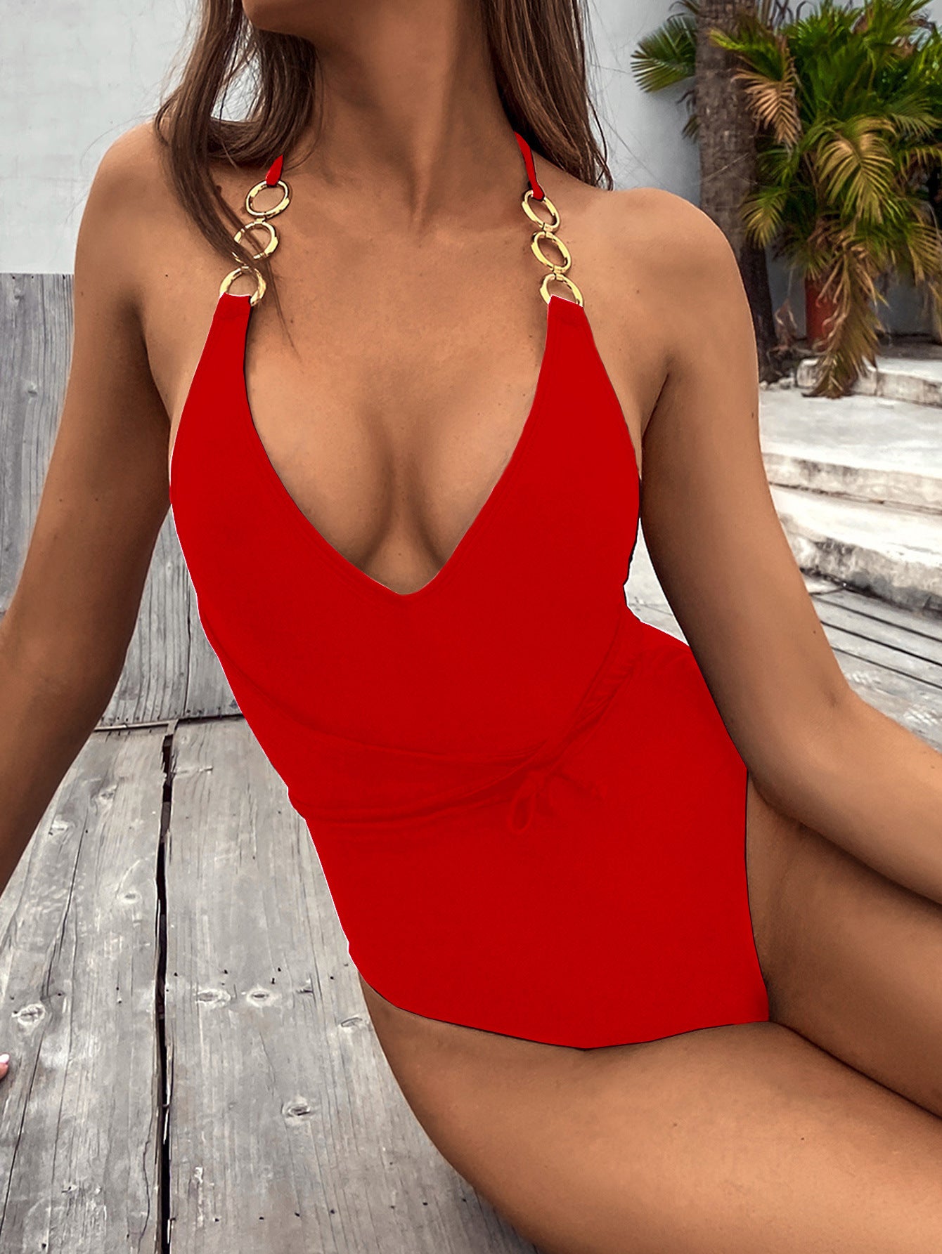 Female Solid Color One-Piece Swimsuit Sexy Bikini Bikini Yw19