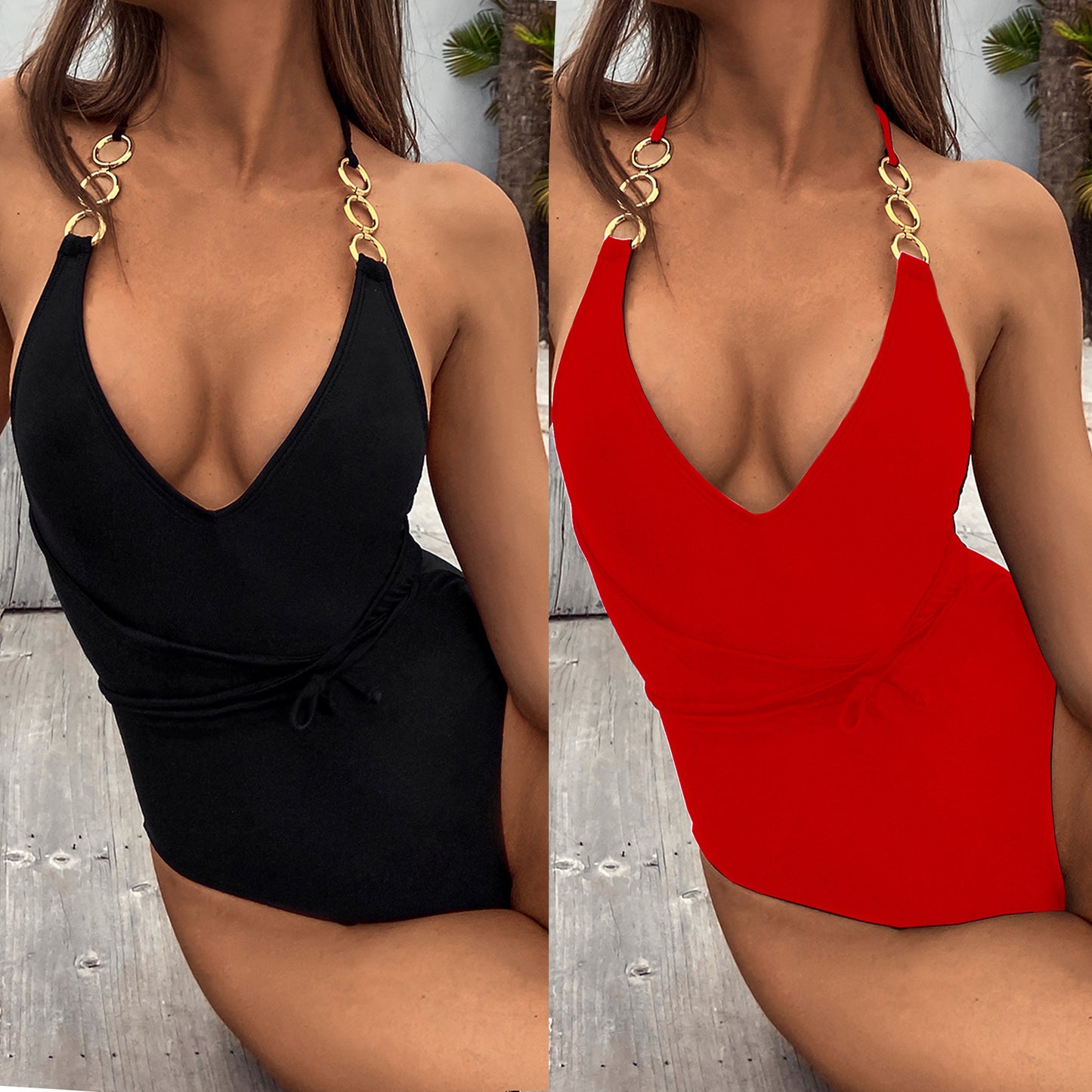 Female Solid Color One-Piece Swimsuit Sexy Bikini Bikini Yw19