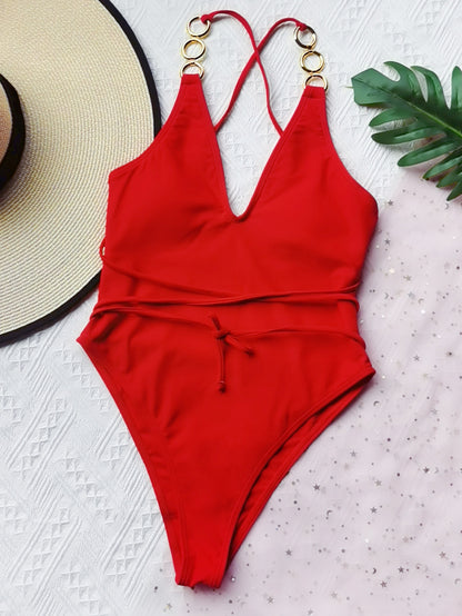Female Solid Color One-Piece Swimsuit Sexy Bikini Bikini Yw19