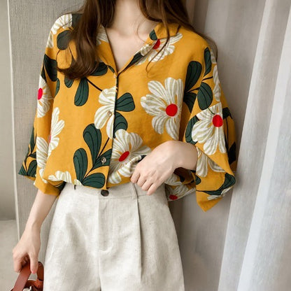 Loose Western Style Blouse Chiffon Sunscreen Shirt Retro Floral