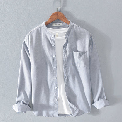 Chemise en coton à manches longues pour jeunes, couleur unie, col montant, à la mode