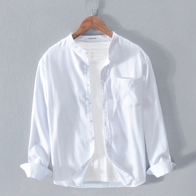 Chemise en coton à manches longues pour jeunes, couleur unie, col montant, à la mode