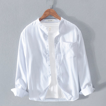 Fashion Stand-Up Collar Solid Color Simple Youth Long-Sleeved Cotton Shirt