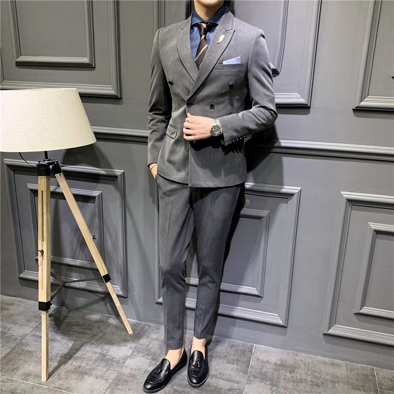 Suit Men\'s Suit Slim Fit Korean Business Leisure Double Breasted Single Western Formal Dinner Dress Bridegroom Suit Coat