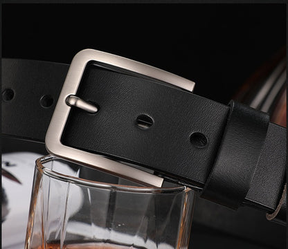 Men's Cowhide Suit Trouser Belt Business Pin Buckle - Executive Sophistication