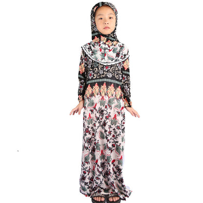 Robe Hui Girl Clothes Middle Eastern Islamic Floral Cloth Kids Prayer Robe