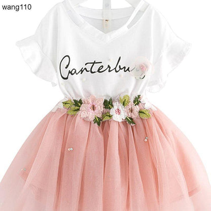 Ensembles de vêtements d'été pour enfants filles, 2 pièces, T-shirt et pantalon à trous
