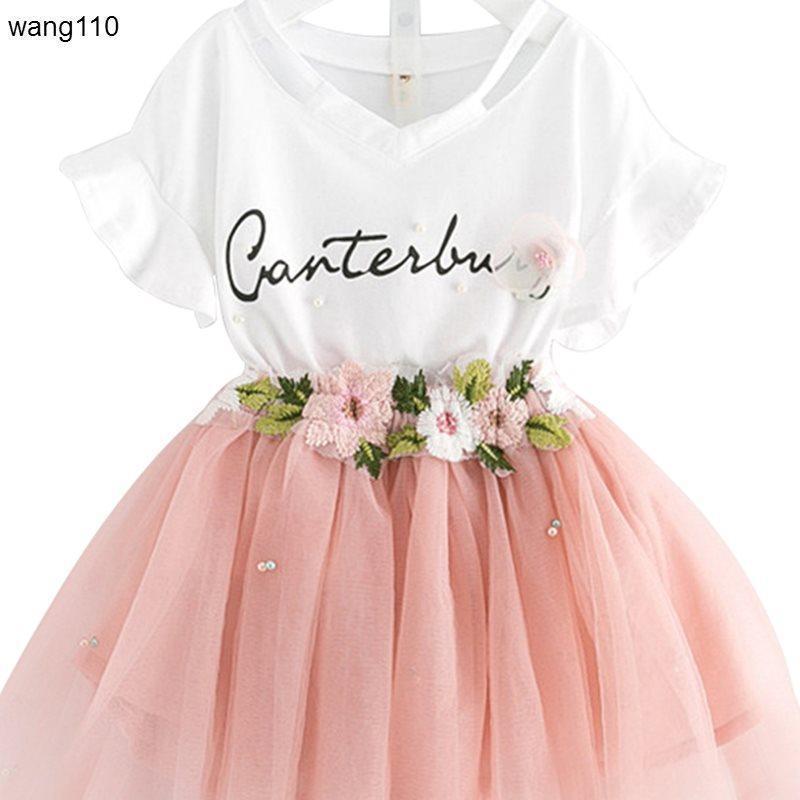 Ensembles de vêtements d'été pour enfants filles, 2 pièces, T-shirt et pantalon à trous