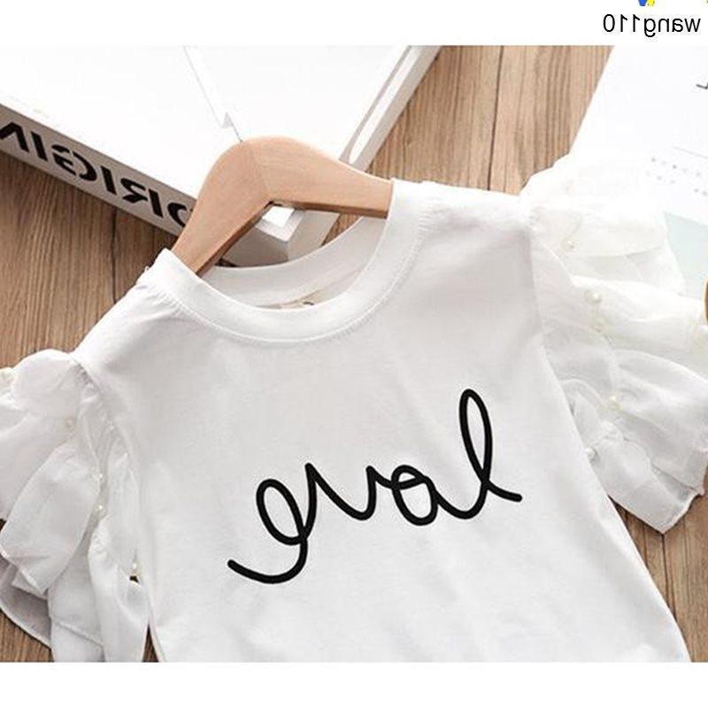 Ensembles de vêtements d'été pour enfants filles, 2 pièces, T-shirt et pantalon à trous