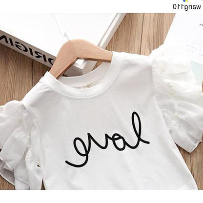 Ensembles de vêtements d'été pour enfants filles, 2 pièces, T-shirt et pantalon à trous