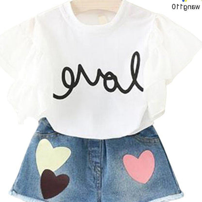 Ensembles de vêtements d'été pour enfants filles, 2 pièces, T-shirt et pantalon à trous