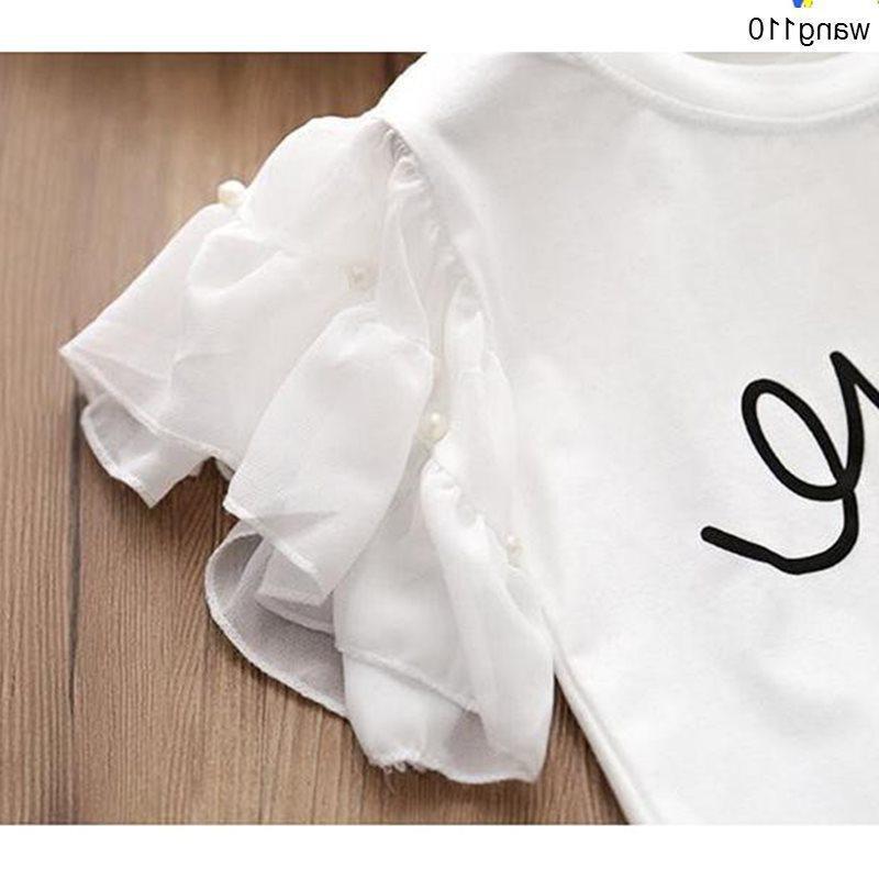 Ensembles de vêtements d'été pour enfants filles, 2 pièces, T-shirt et pantalon à trous