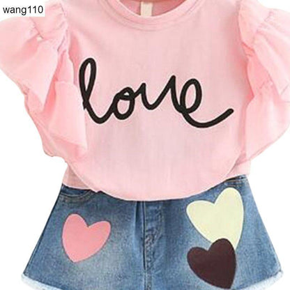 Ensembles de vêtements d'été pour enfants filles, 2 pièces, T-shirt et pantalon à trous