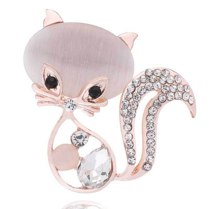 Broche de chat, broche de renard animal mignon, broche d’opale de cristal