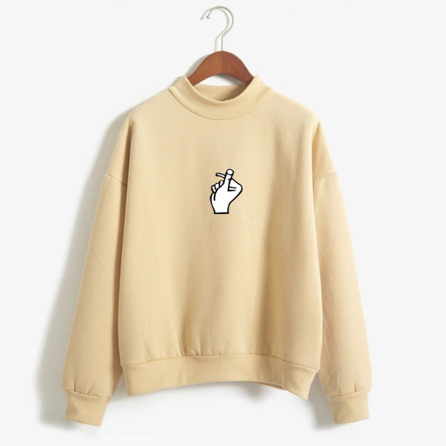 Fast Selling Popular Women''s Clothing Korean Ulzzang Love Finger Than Heart Gesture Plush Sweater