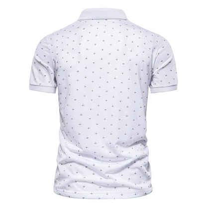 Summer new casual slim European and American men's fashion anchor print short-sleeved lapel T-shirt