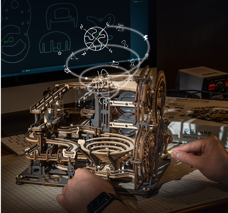 Marmor Night Stad 3D Trä pussel Spel montering Vattenhjul modell leksaker för barn barn Födelsedagspresent