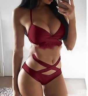 Sexig svartvit färgmatchande bikini för kvinnor, splitbaddräkt