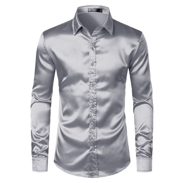 Mens Black Satin Dress Shirts