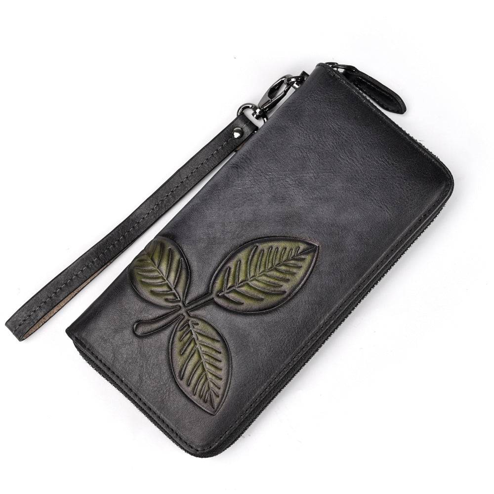 Tree Cream Leather European And American Long Retro Chain Wallet