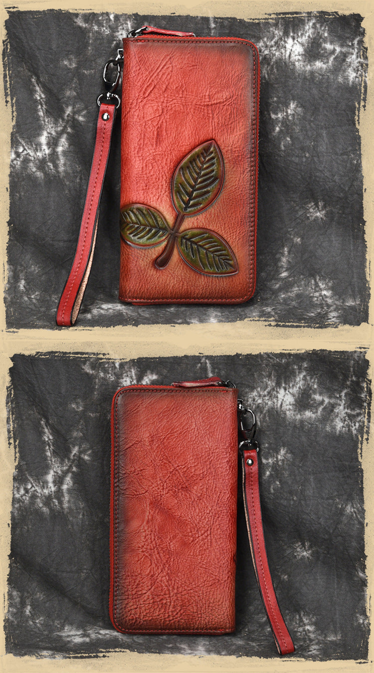 Tree Cream Leather European And American Long Retro Chain Wallet