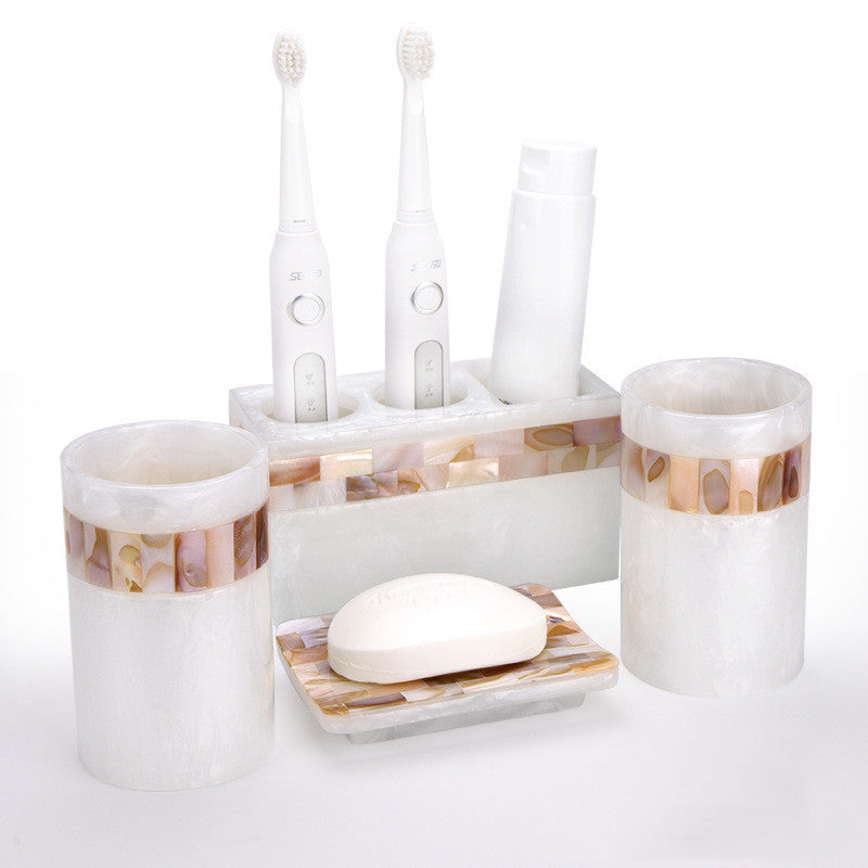 Light Luxury Shell Bathroom Decoration Accessories Toothbrush Holder Soap Dispenser Lotion Bottle Bathroom Supplies Wash Set 5.0