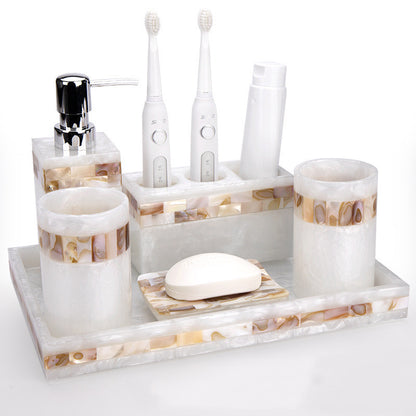 Light Luxury Shell Bathroom Decoration Accessories Toothbrush Holder Soap Dispenser Lotion Bottle Bathroom Supplies Wash Set 5.0