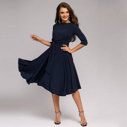 Mid-sleeve Lace-up Waist Dress