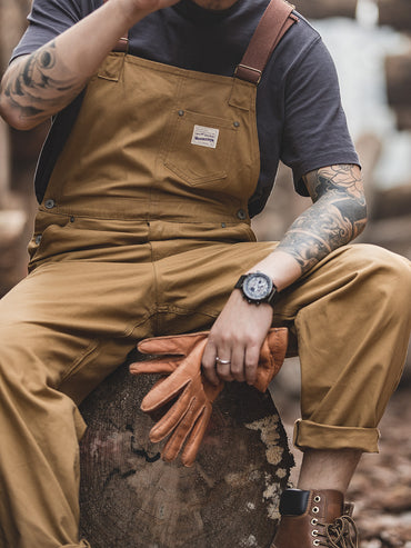 Retro Khaki Overalls And Khaki Halter Pants For Men