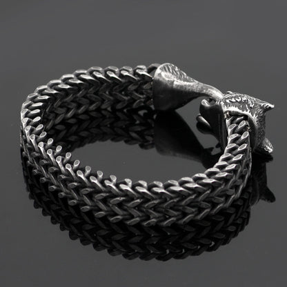 Bracelet Vintage en acier inoxydable pour hommes, tête de loup noir, chaîne cubaine, bijoux à la mode, vente en gros, accessoires, cadeaux